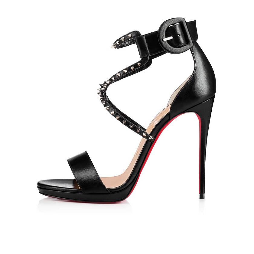 Women's Christian Louboutin Choca Lux 120mm Leather Sandals - Black/Silver [2985-407]